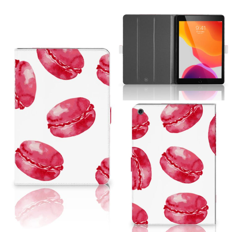 Tablet Stand Case Pink Macarons - collage met voor-, achter- en binnenkant