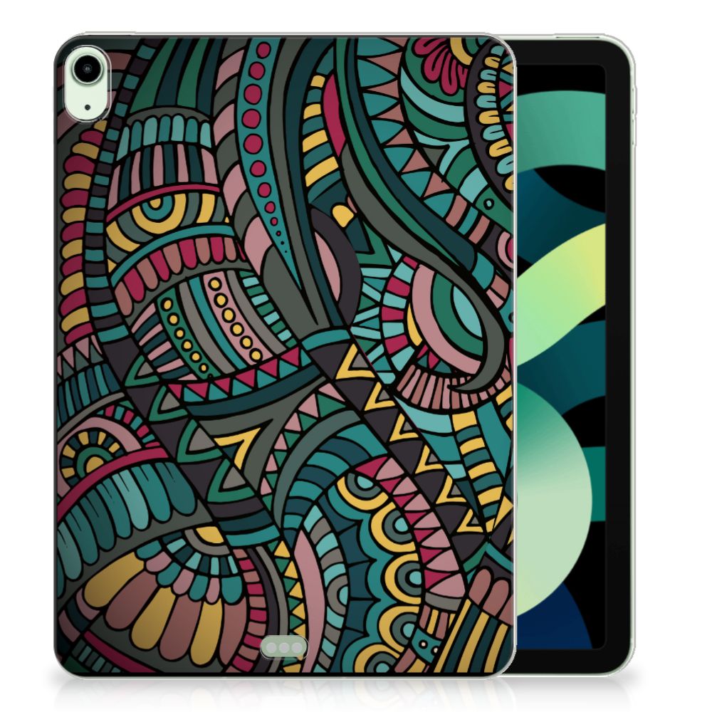 iPad Air (2020/2022) 10.9 inch Hippe Hoes Aztec met kleurrijk retro design en artistieke accenten.