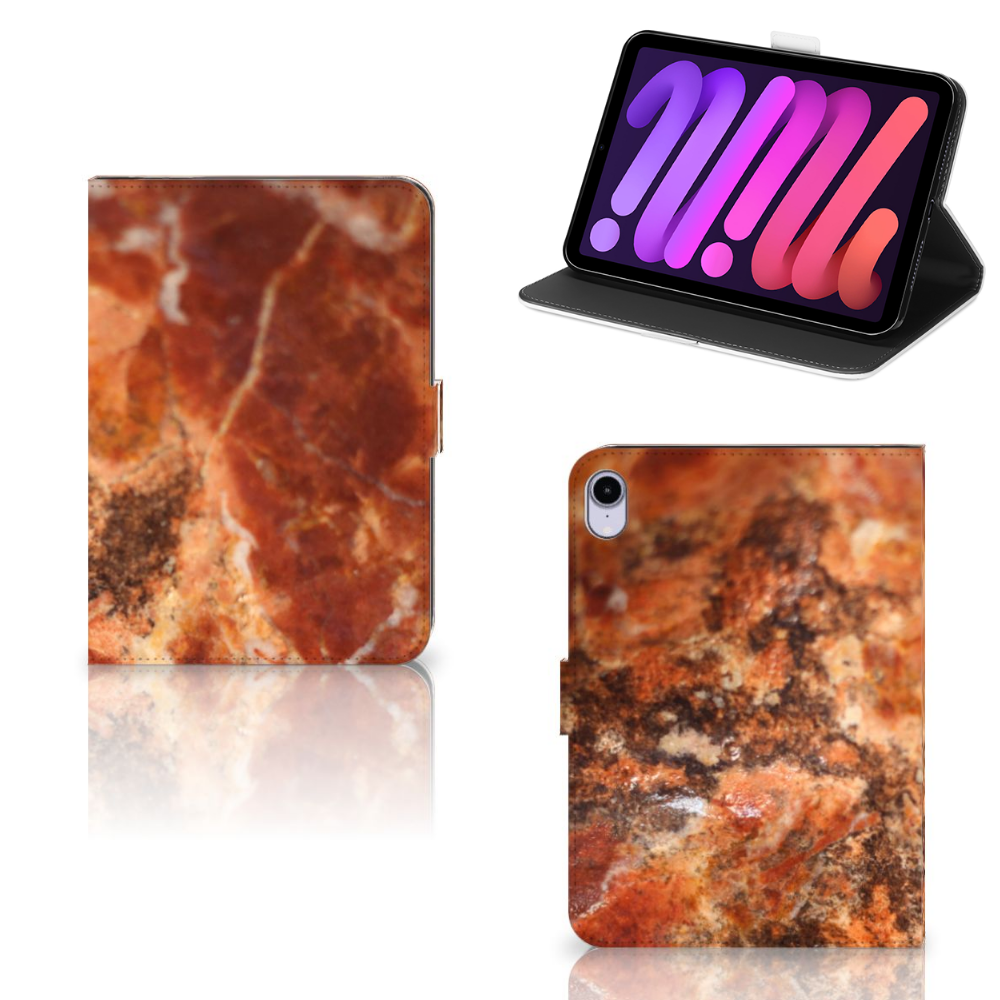 iPad Mini 6 marmer bruine tablet hoesje met standaard in marmerdesign detail