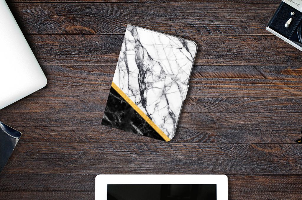 iPad Mini 6 (2021) Leuk Tablet hoesje Marmer Wit Zwart - Origineel Cadeau Man