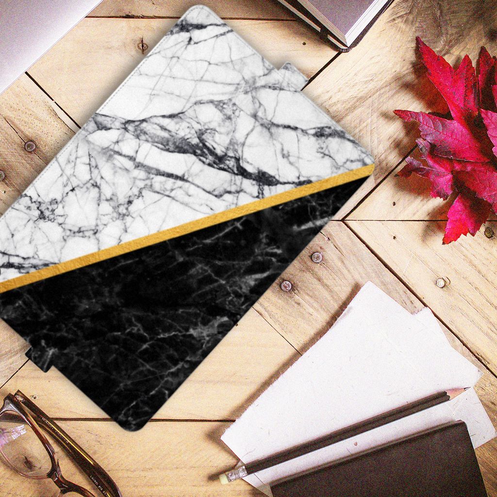 iPad Pro 11 2020/2021/2022 Leuk Tablet hoesje Marmer Wit Zwart - Origineel Cadeau Man