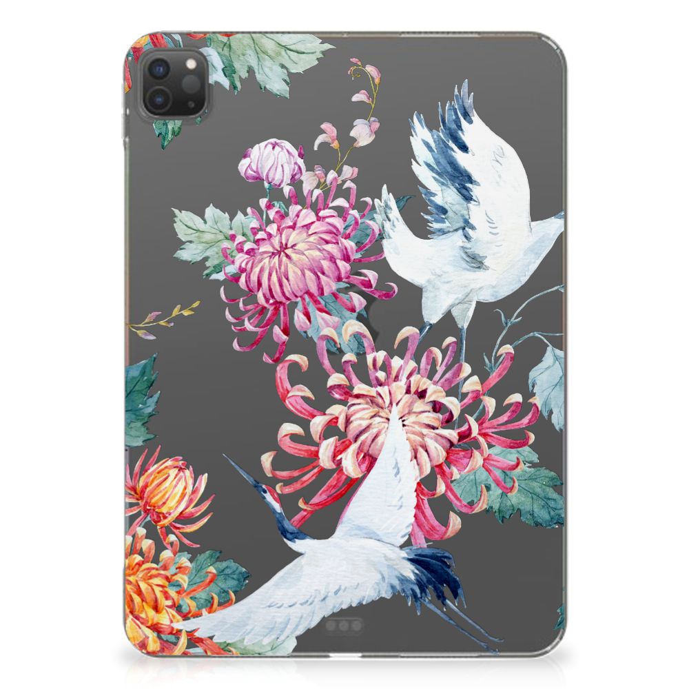 iPad Pro 11 (2024) Back Case Bird Flowers design bloemen vogels achterkant