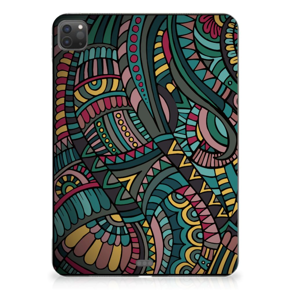 iPad Pro 11 (2024) Hippe Hoes Aztec tablet hoes retro kleurrijk design achterkant