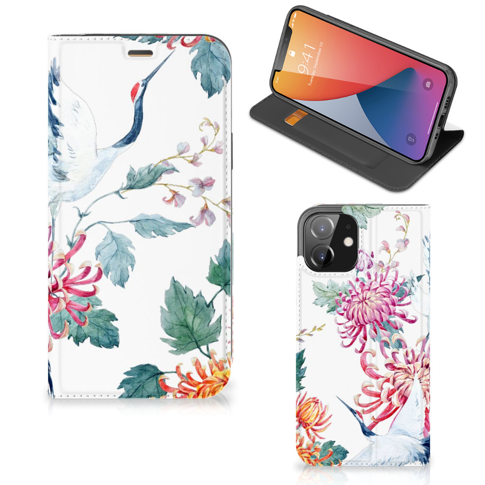 iPhone 12 iPhone 12 Pro Hoesje maken Bird Flowers design Bird Flowers voorkant en achterkant