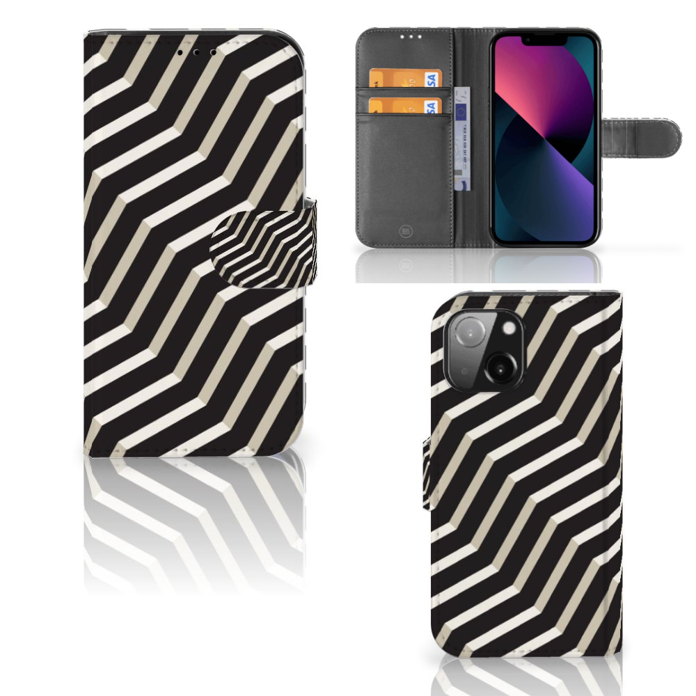 iPhone 13 Mini Book Case Illusion boekhoes abstract design zijkant voorzijde