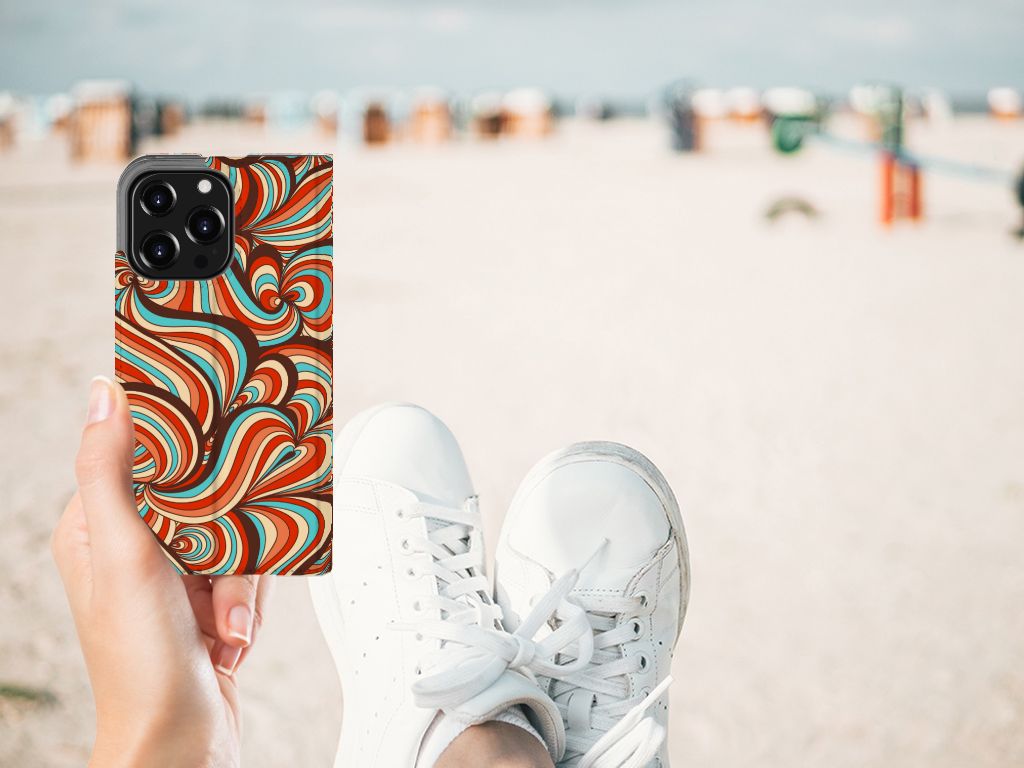 iPhone 13 Pro Bookcase Retro hoesje retro ontwerp hand houder