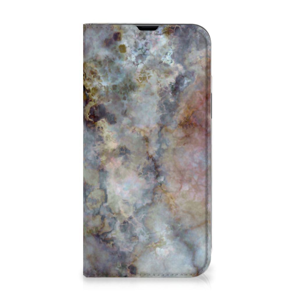 iPhone 13 Pro Max Standcase Marmer Grijs hoesje grijs design voorkant