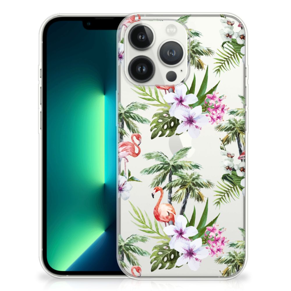 iPhone 13 Pro Max TPU Hoesje Flamingo Palms design flamingo palmen aanzicht