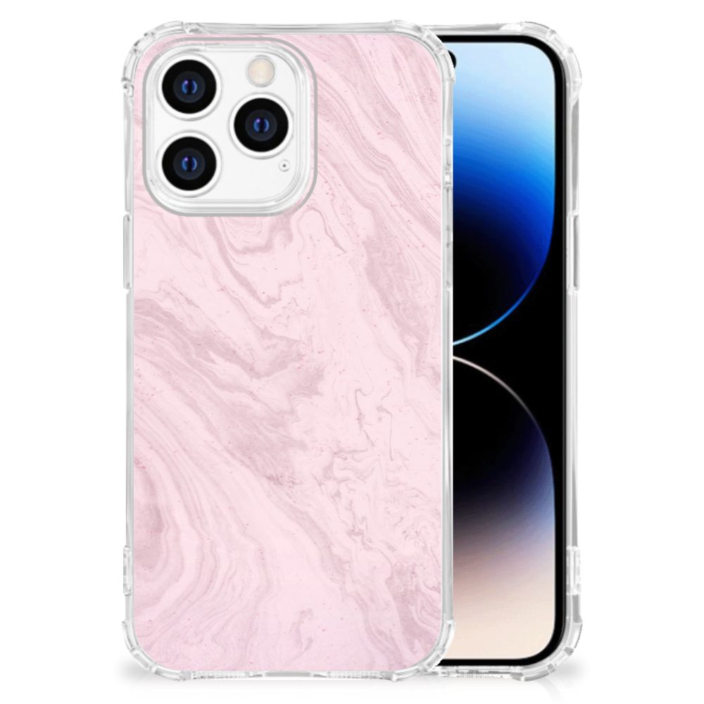 iPhone 14 Pro Anti-Shock Hoesje Marble Pink achterkant