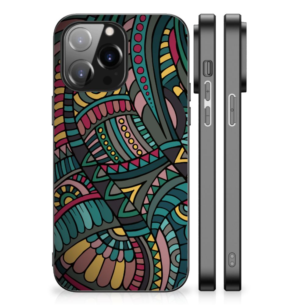 Apple iPhone 14 Pro Max Back Case Aztec patronen print achterzijde zijaanzicht