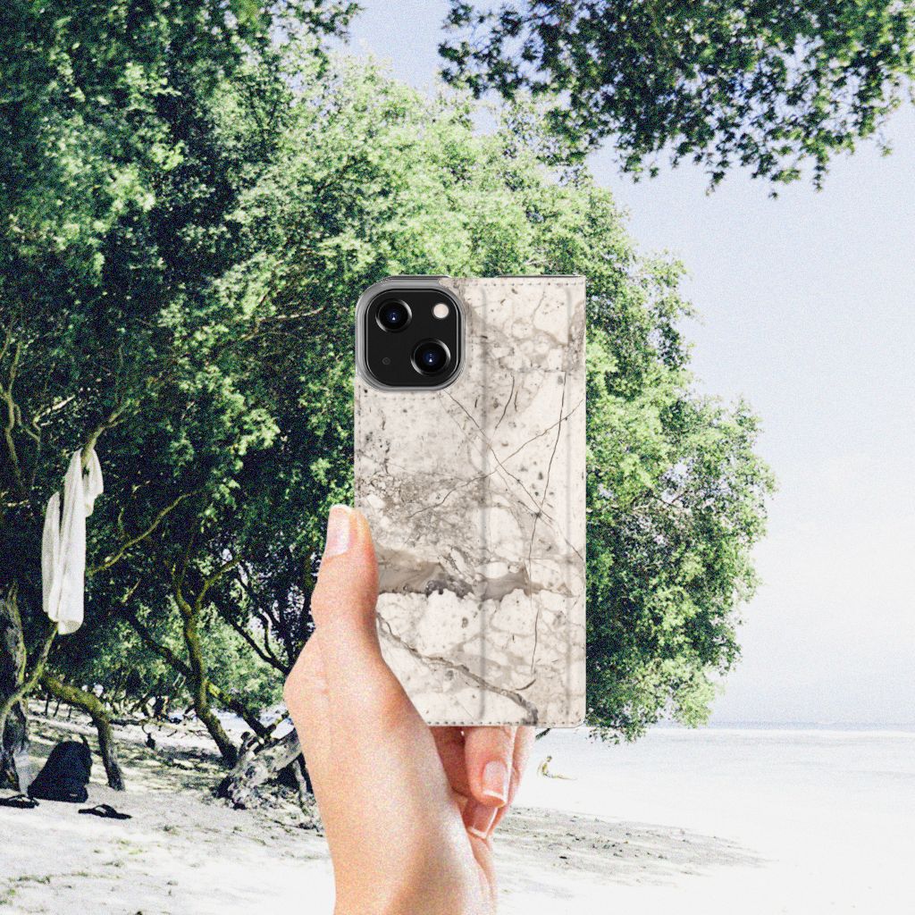 iPhone 14 Standcase Marmer Beige design marmer aanzicht