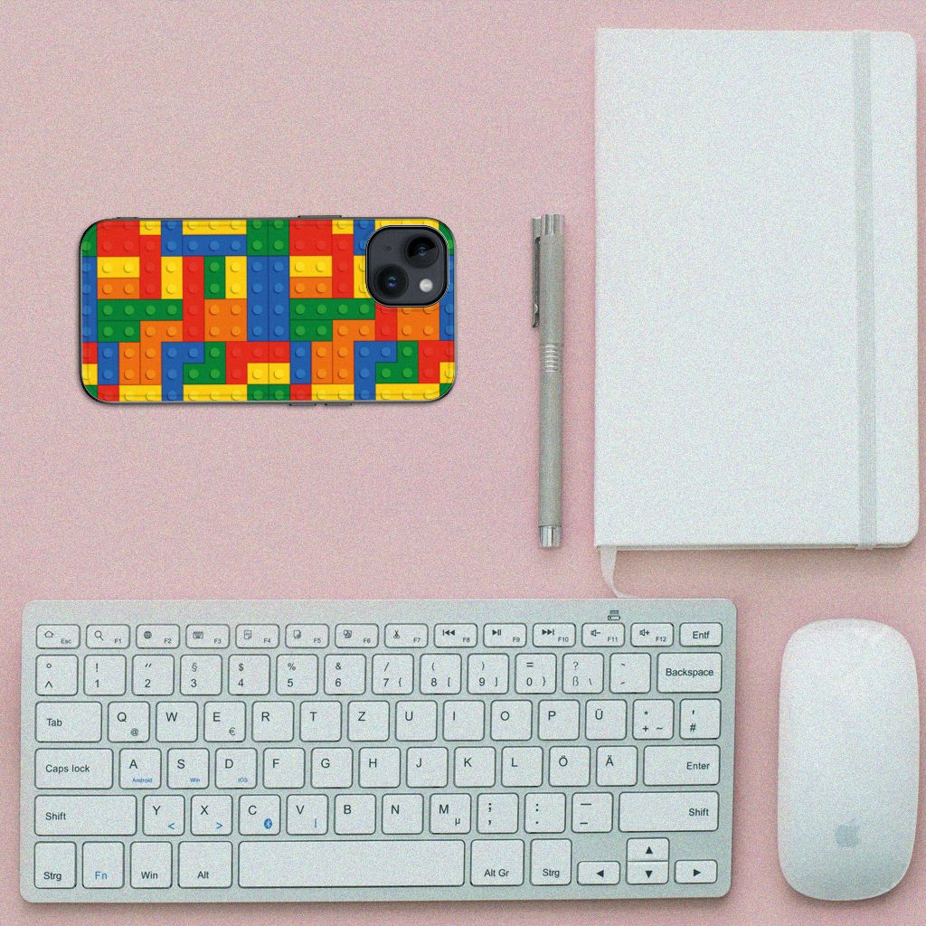 Apple iPhone 15 Back Case Blokken blokken ontwerp bovenaanzicht