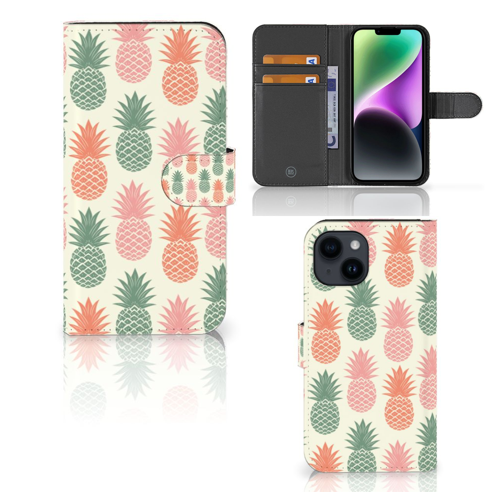 iPhone 15 Book Cover Ananas met kleurrijke ananasprint đĨ, ideaal voor bescherming en stijl.