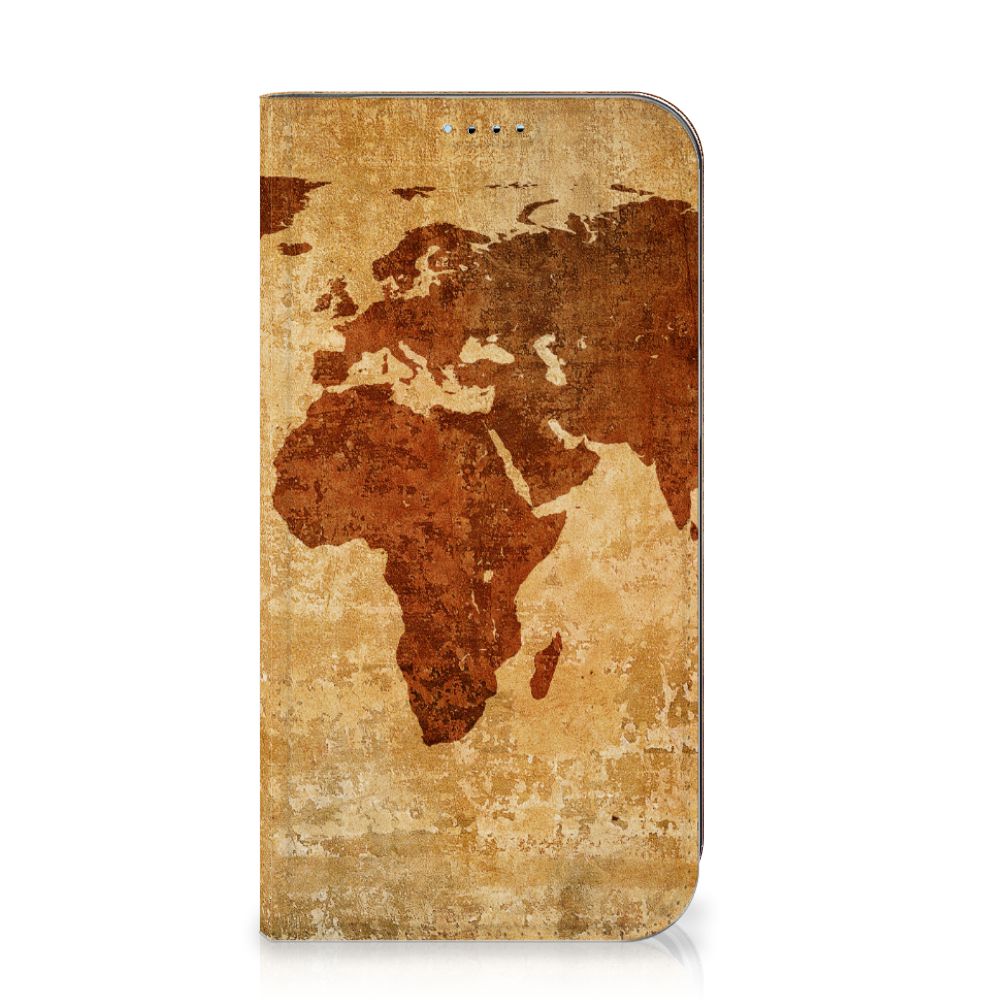 iPhone 15 Book Cover Wereldkaart wereldkaart bruin design front