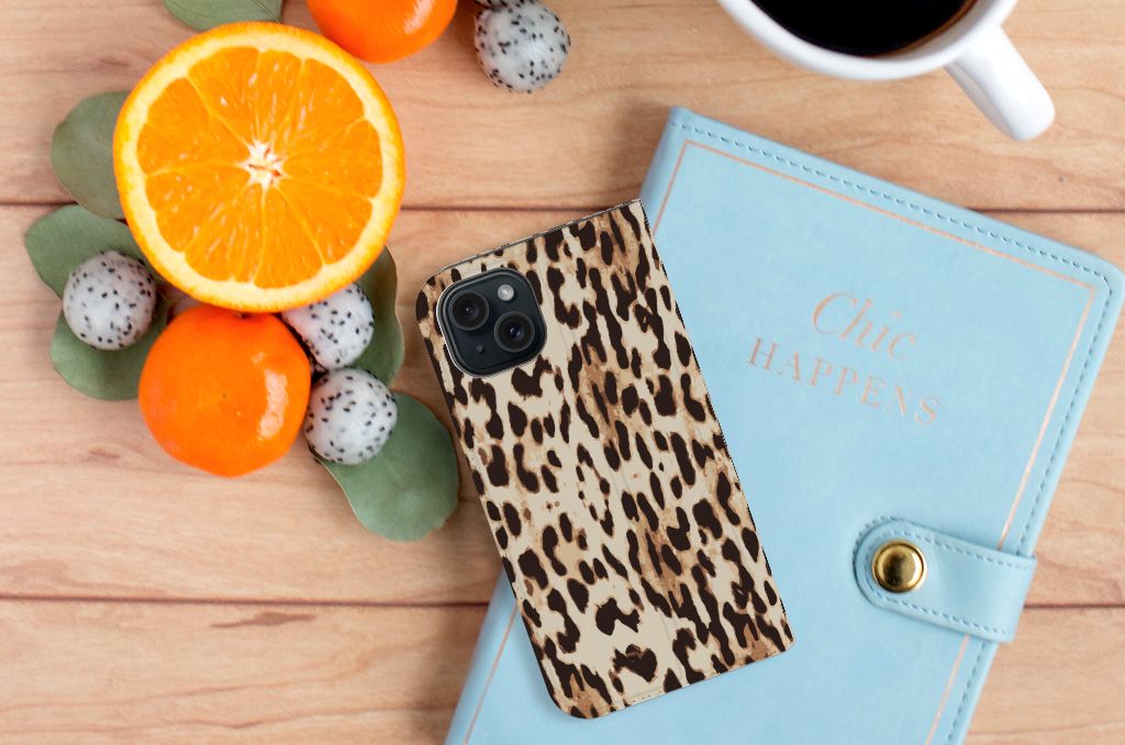 Apple iPhone 15 Hoesje maken Leopard luipaardprint bovenaanzicht