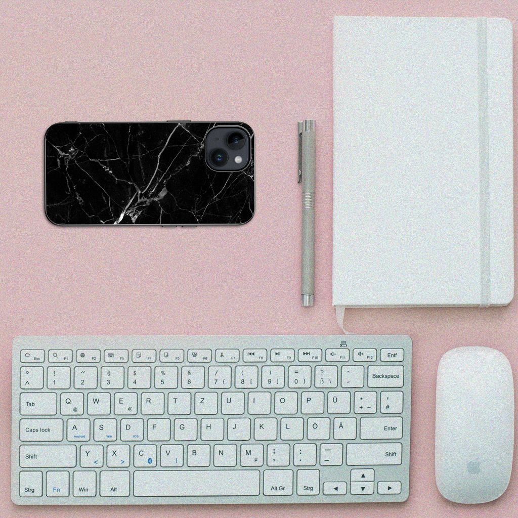 iPhone 15 Marmeren Print Telefoonhoesje Marmer Zwart - Origineel Cadeau Vader B2C Telecom