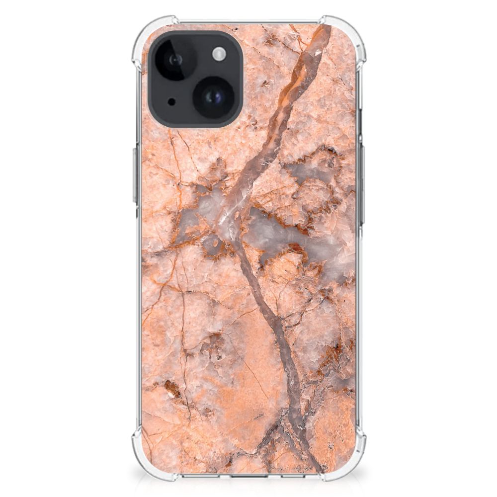 iPhone 15 Plus Anti-Shock Hoesje Marmer Oranje achteraanzicht
