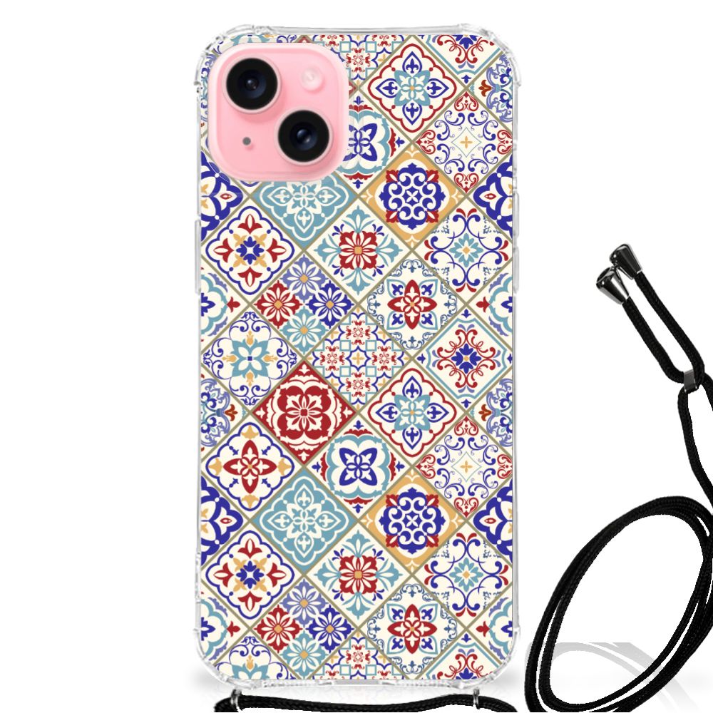 iPhone 15 Plus Anti-Shock Hoesje Tiles Color voorkant