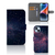 iPhone 15 Plus Book Case Stars met sterren en glitterachtig ontwerp, ruimte voor 3 pasjes en briefgeld 🌌