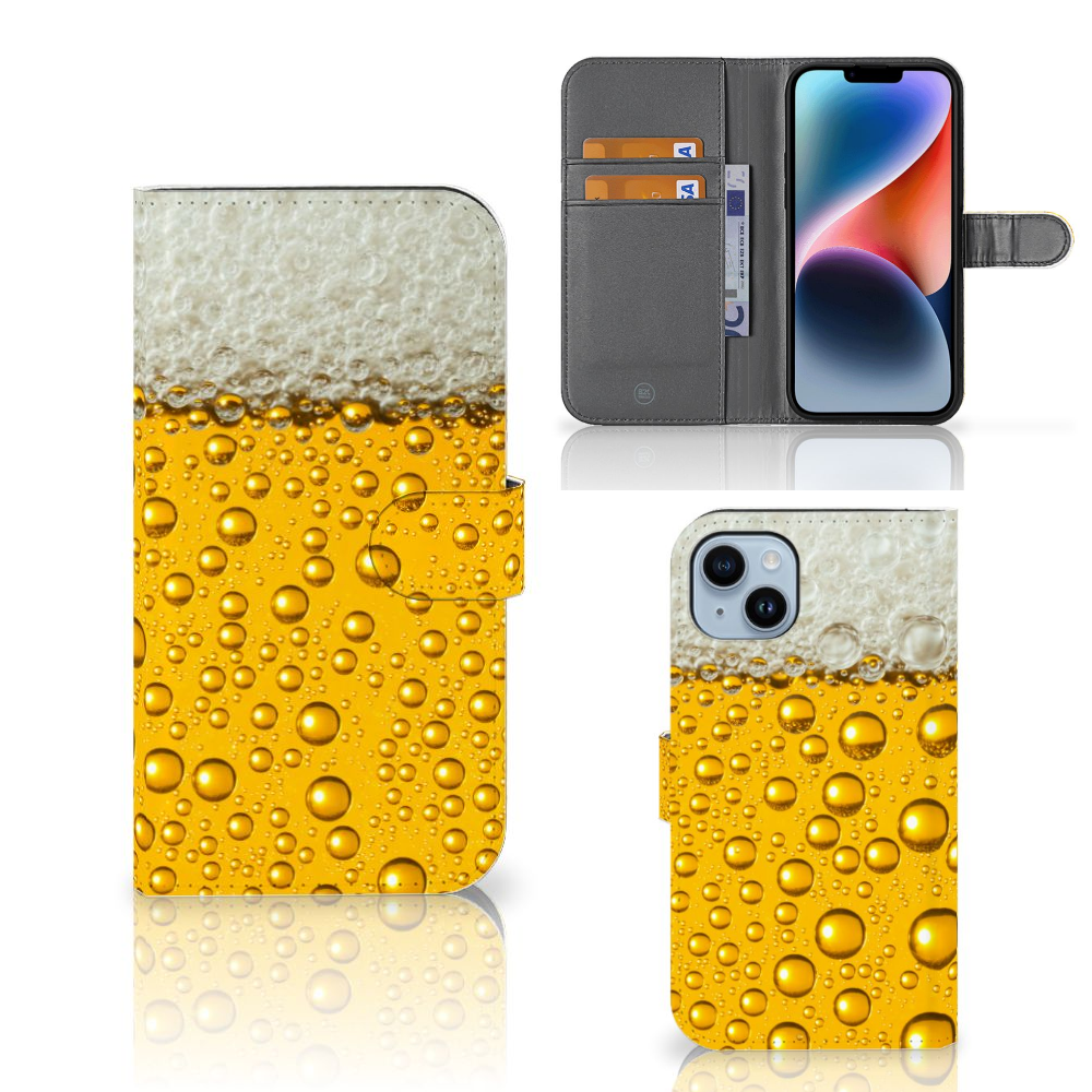 iPhone 15 Plus Book Cover Bier met een ontwerp van bier en bubbels 🍺