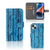 iPhone 15 Plus Book Style Case Wood Blue met een prachtig blauw afgebladderd hout design đ in view met kaartenvakken.