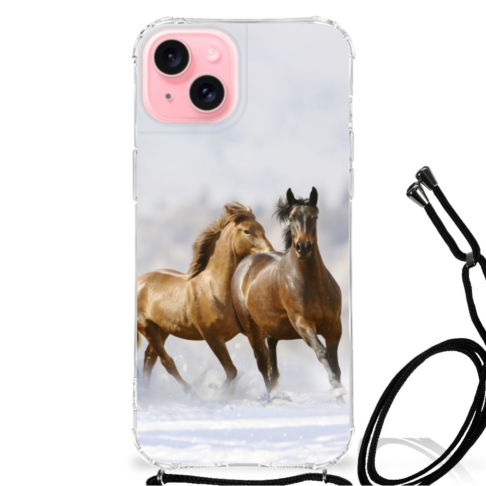 iPhone 15 Plus Case Anti-shock Paarden voorkant paarden rennend
