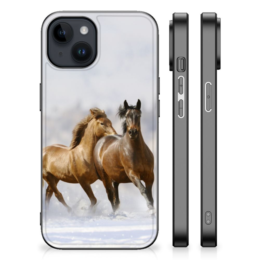 Apple iPhone 15 Plus Dierenprint Telefoonhoesje Paarden paarden print achterkant