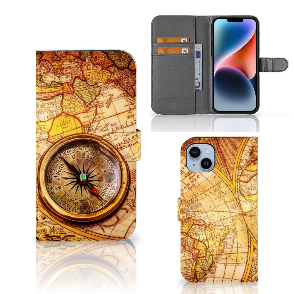 iPhone 15 Plus Flip Cover Kompas met vintage kaart en kompasontwerp đ