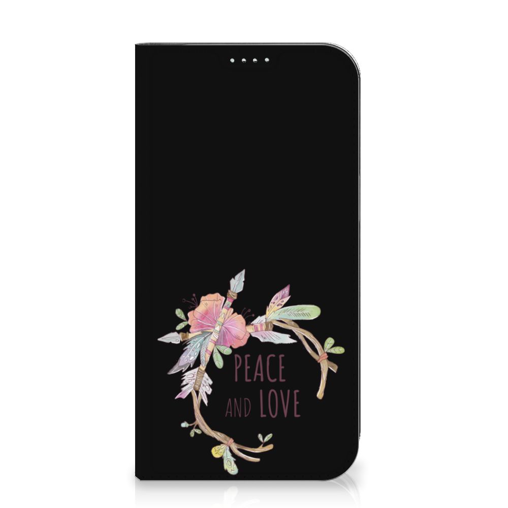 iPhone 15 Plus Magnet Case Boho Text met ontwerp van bloemen en vrede â¤ī¸