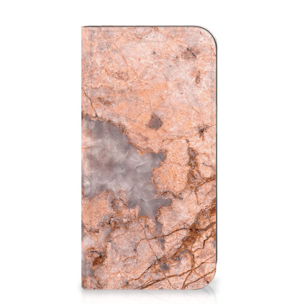 iPhone 15 Plus Standcase Marmer Oranje hoesje marmer oranje vooraanzicht