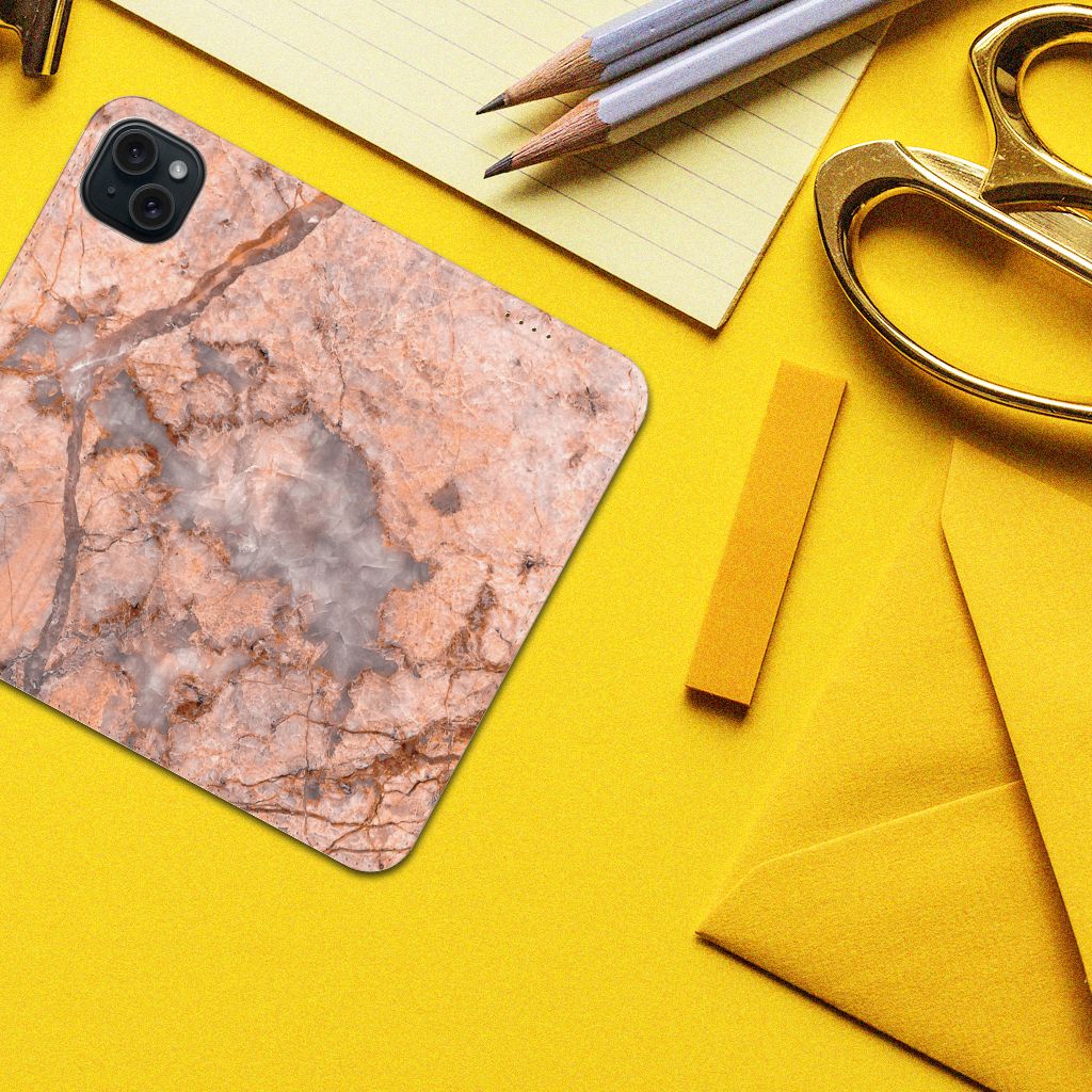 iPhone 15 Plus Standcase Marmer Oranje design marmer bovenaanzicht