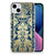 iPhone 15 Plus TPU Case Beige Flowers met een elegant design in beige en donkerblauw.