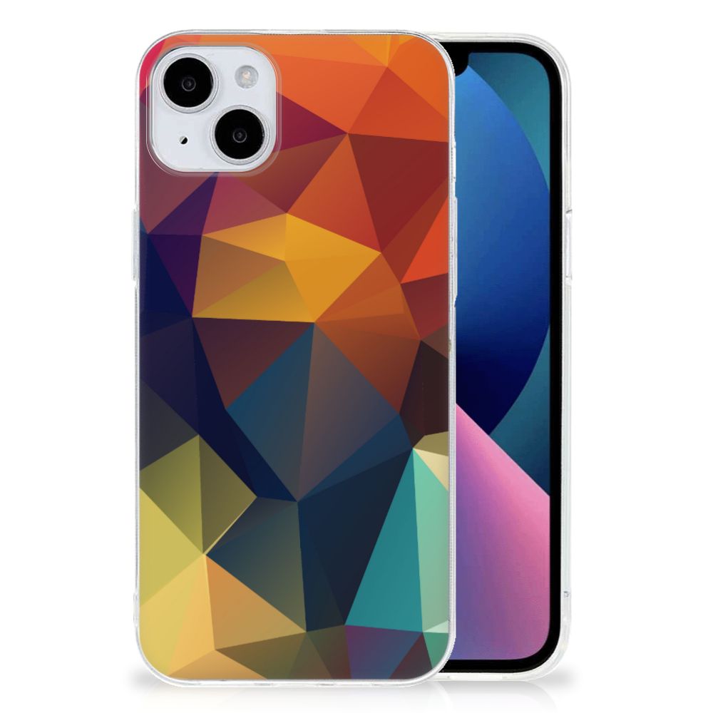 iPhone 15 Plus TPU Hoesje Polygon Color met kleurrijke geometrische patronen in een abstract ontwerp.
