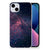 iPhone 15 Plus TPU Hoesje Stars met een glinsterend design in paarse en blauwe kleuren op een zwarte achtergrond.