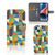 iPhone 15 Plus Telefoon Hoesje Funky Retro in kleurrijk geometrisch design met pasjeshouder.