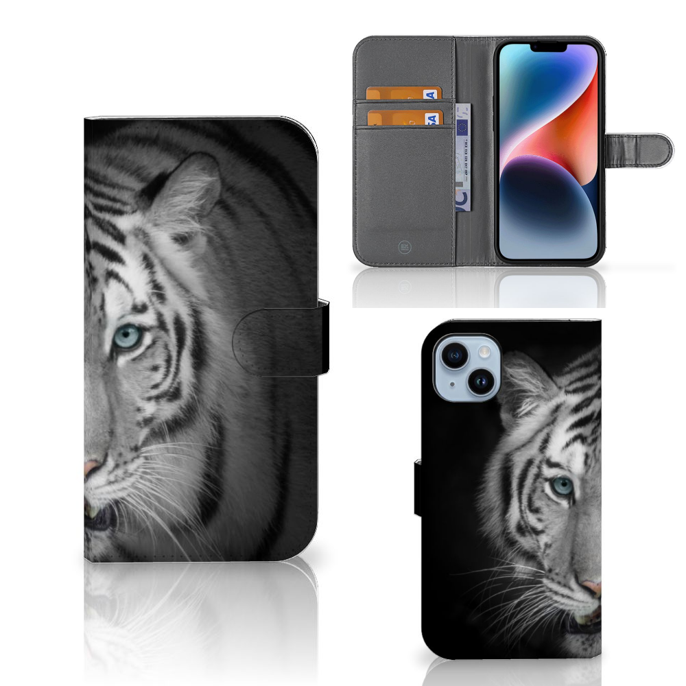iPhone 15 Plus Telefoonhoesje met Pasjes Tijger met close-up van witte tijger đ
en compartimenten voor pasjes