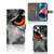 iPhone 15 Plus Telefoonhoesje met Pasjes Uil met zwart-wit patroon en opvallende oranje ogen van de uil đĻ.