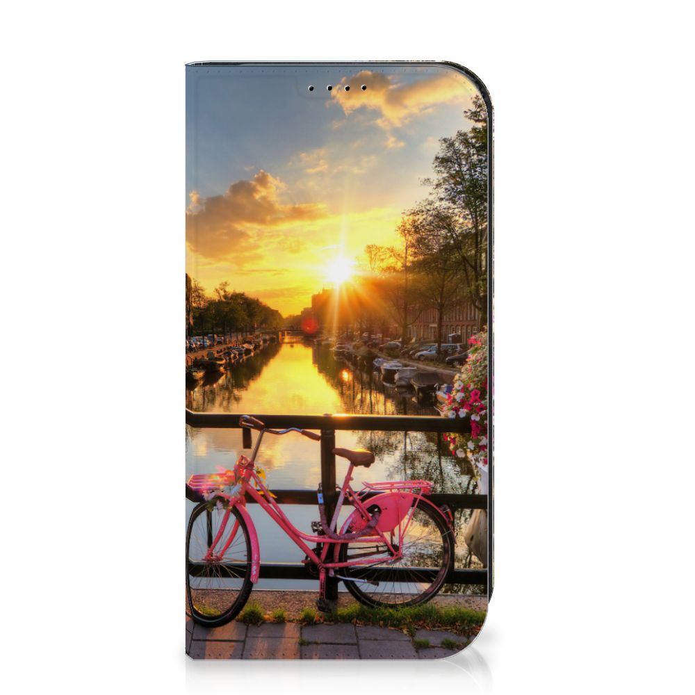 iPhone 15 Pro Book Cover Amsterdamse Grachten met een roze fiets en ondergang over de grachten đ
.