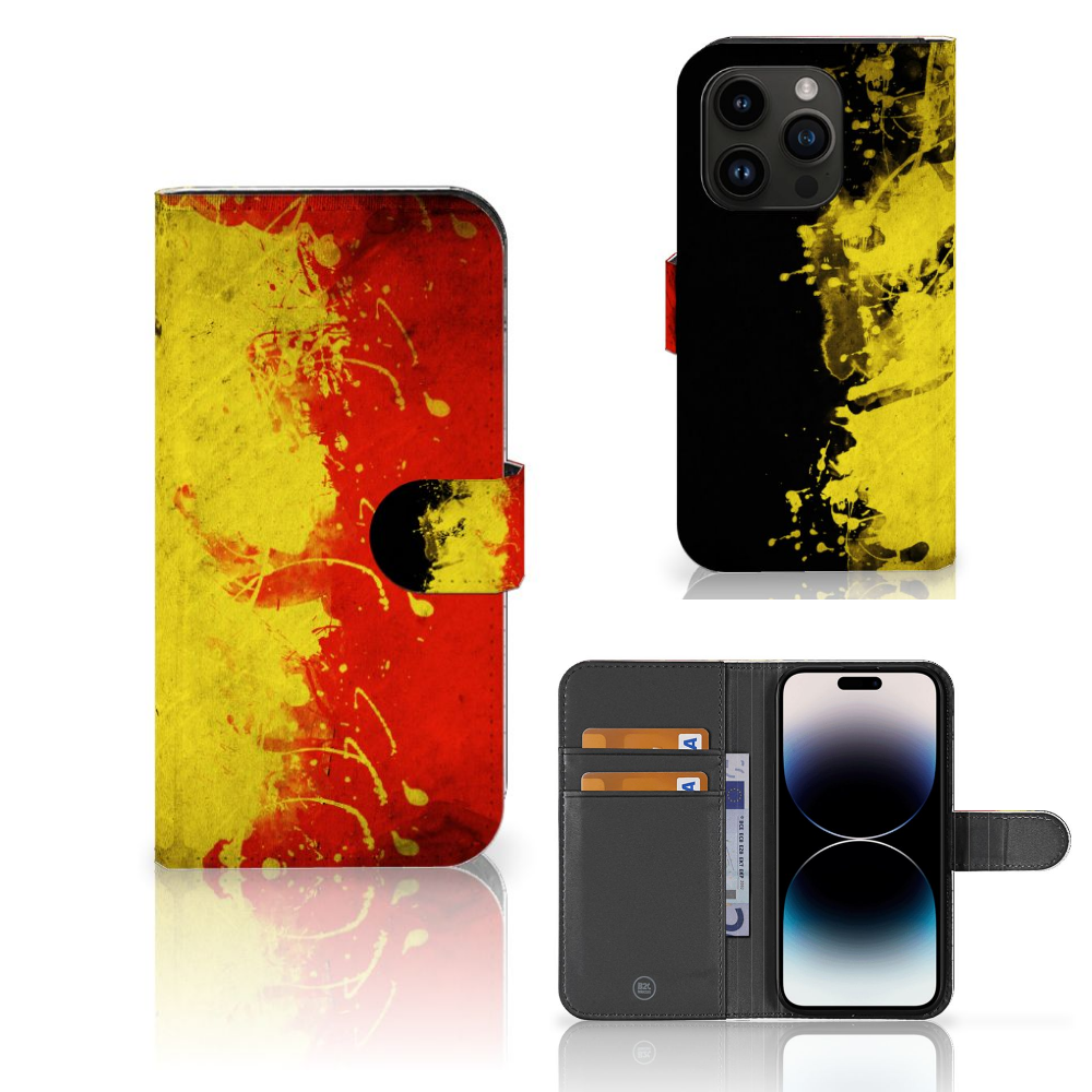 iPhone 15 Pro Bookstyle Case België met Belgische vlag kleuren. Perfecte bescherming en stijl! 🇧🇪