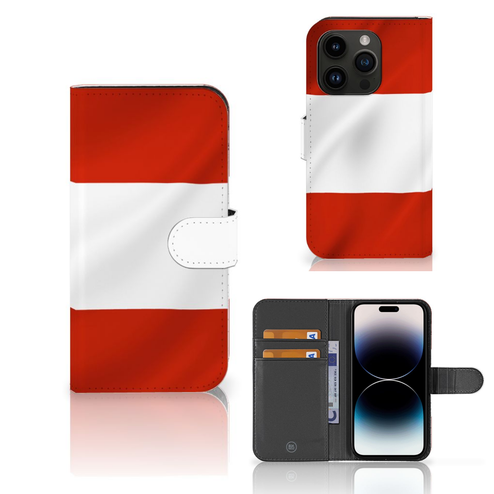 iPhone 15 Pro Bookstyle Case Oostenrijk met Oostenrijkse vlag design đĻđš.