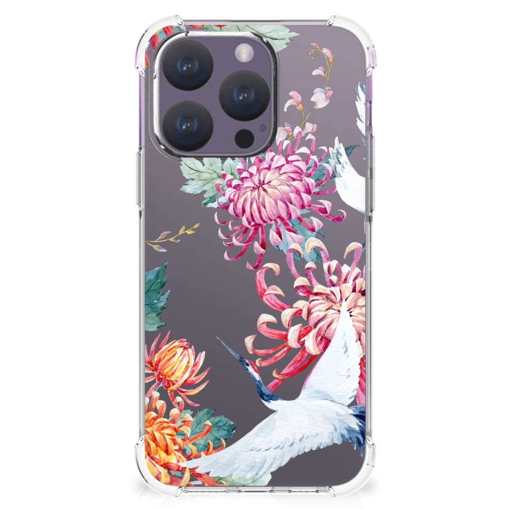 iPhone 15 Pro Case Anti-shock Bird Flowers achterkant bloemen vogels