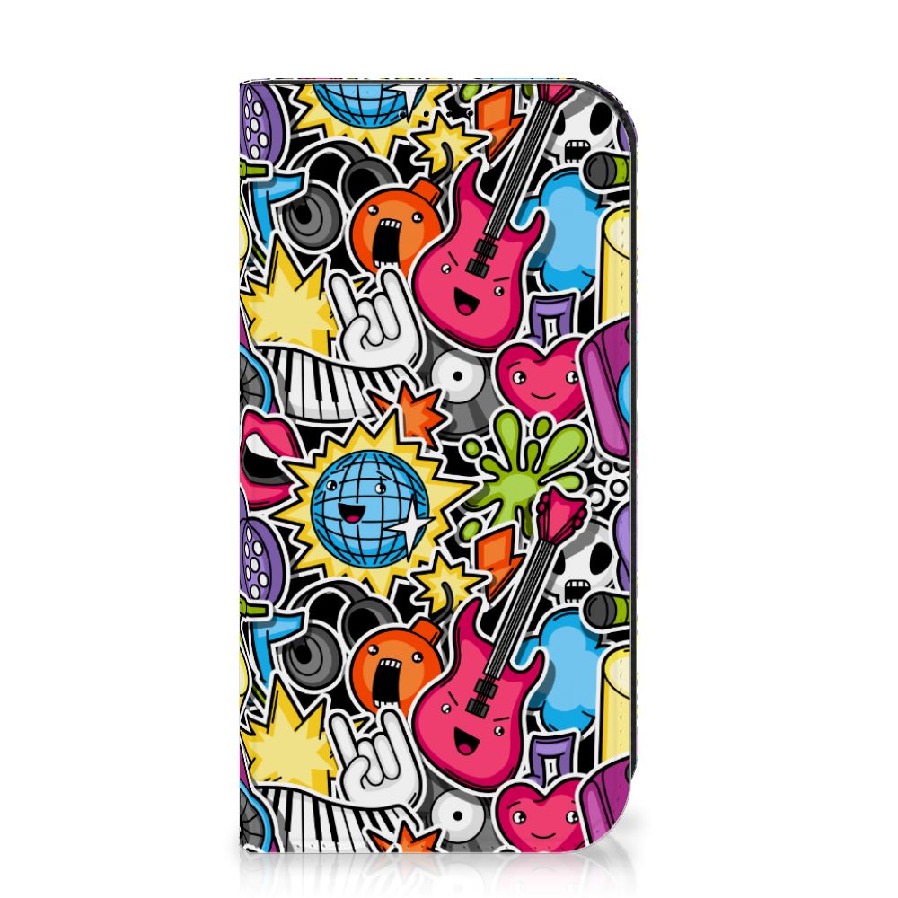 iPhone 15 Pro Hippe Standcase Punk Rock met kleurrijke, funky ontwerpen en muzikale elementen 🎸