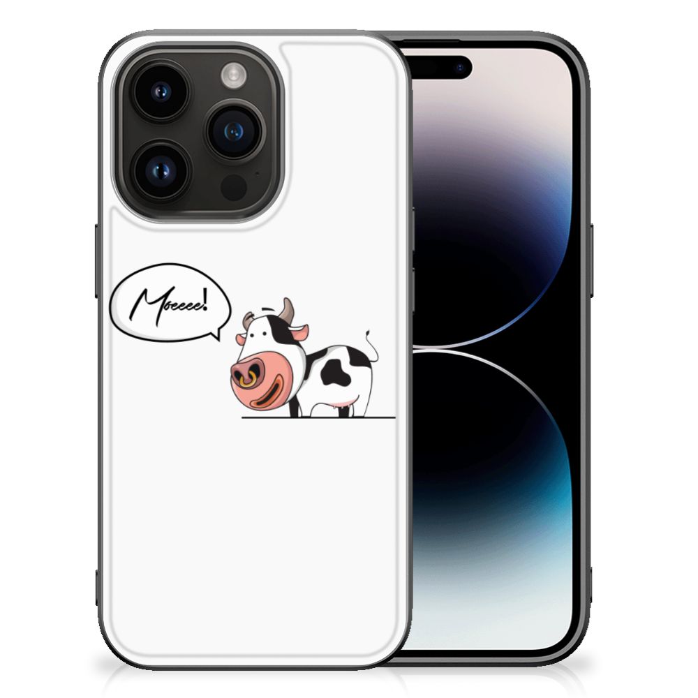 Apple iPhone 15 Pro Hoesje Cow illustraties zwart wit zijaanzicht