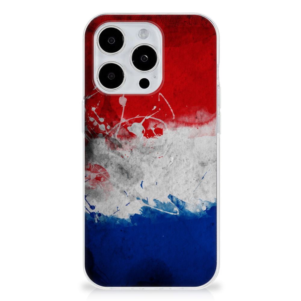 iPhone 15 Pro Hoesje Nederland met een artistiek ontwerp van de Nederlandse vlag đŗđą.