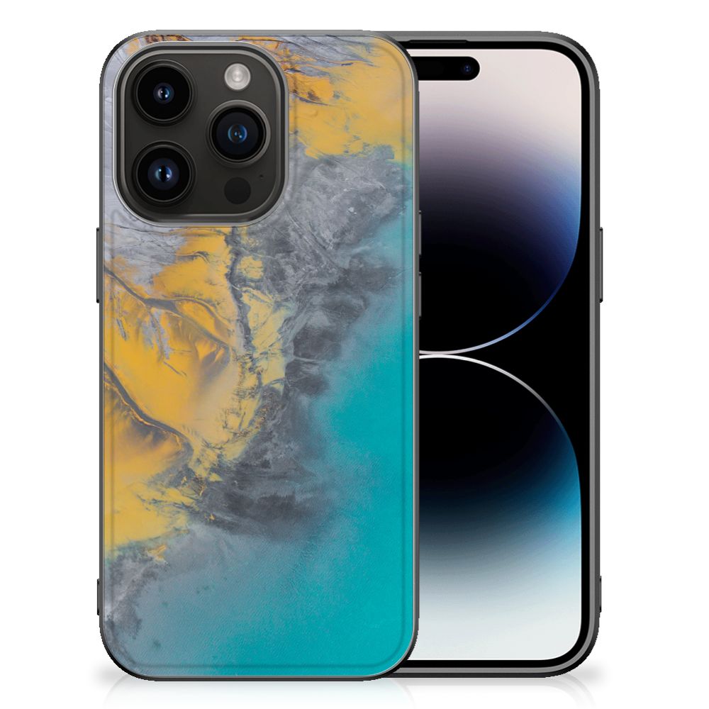 iPhone 15 Pro Marmeren Print Telefoonhoesje Marble Blue Gold B2C Telecom