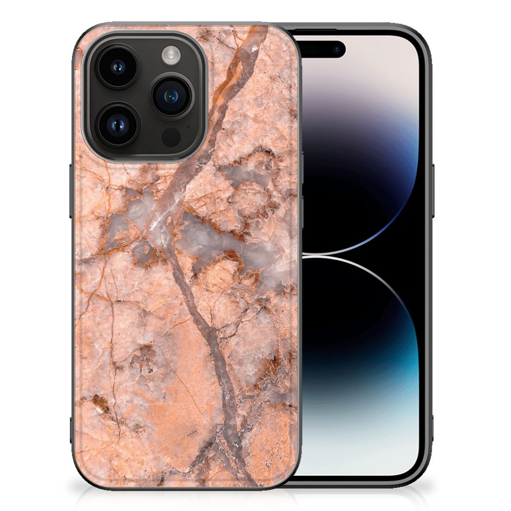 iPhone 15 Pro Marmeren Print Telefoonhoesje Marmer Oranje B2C Telecom