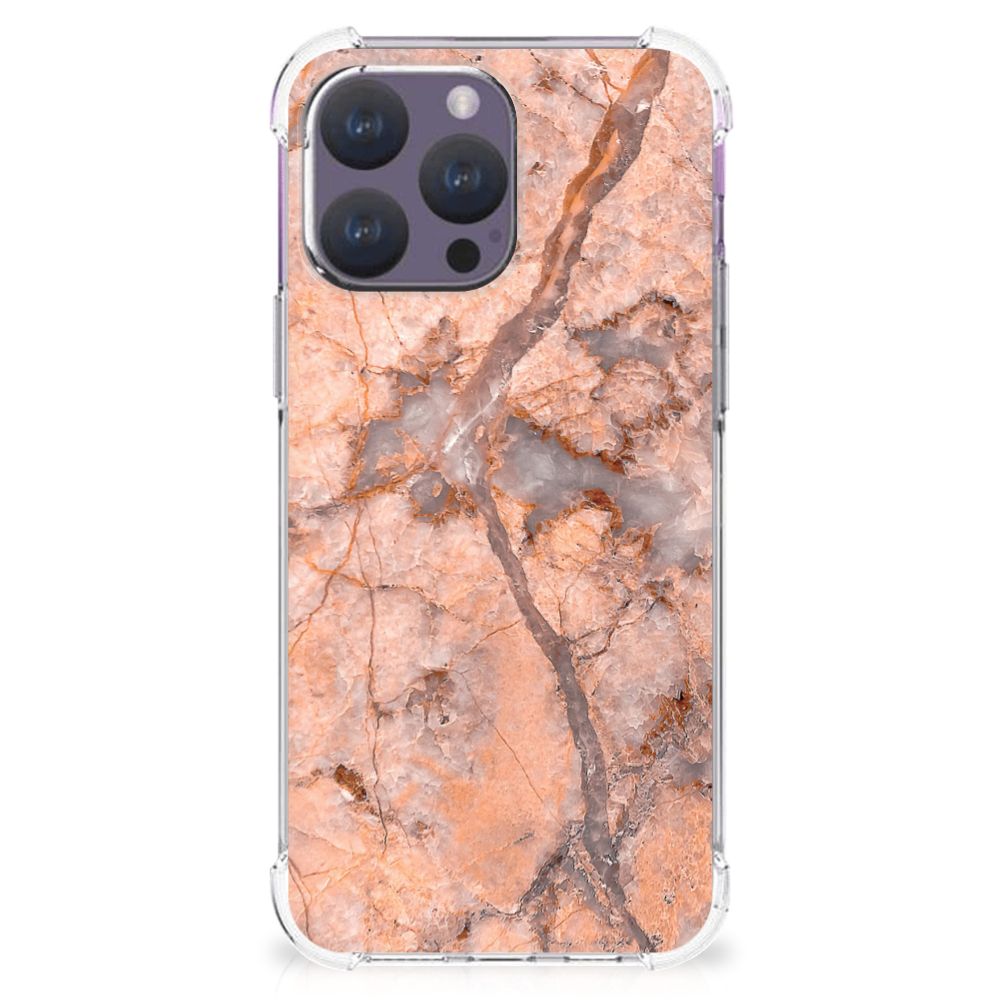 iPhone 15 Pro Max Anti-Shock Hoesje Marmer Oranje B2C Telecom