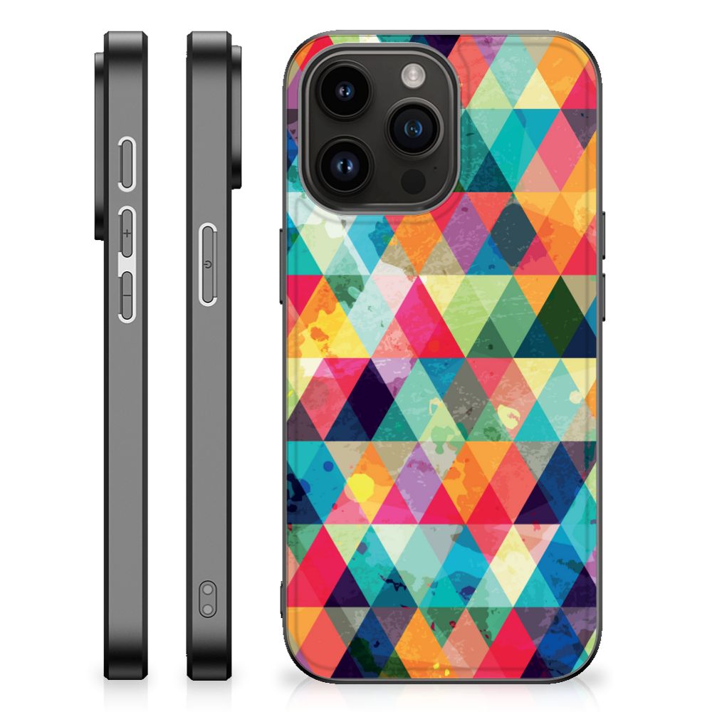 Apple iPhone 15 Pro Max Back Case Geruit back case kleurrijk design driehoekig