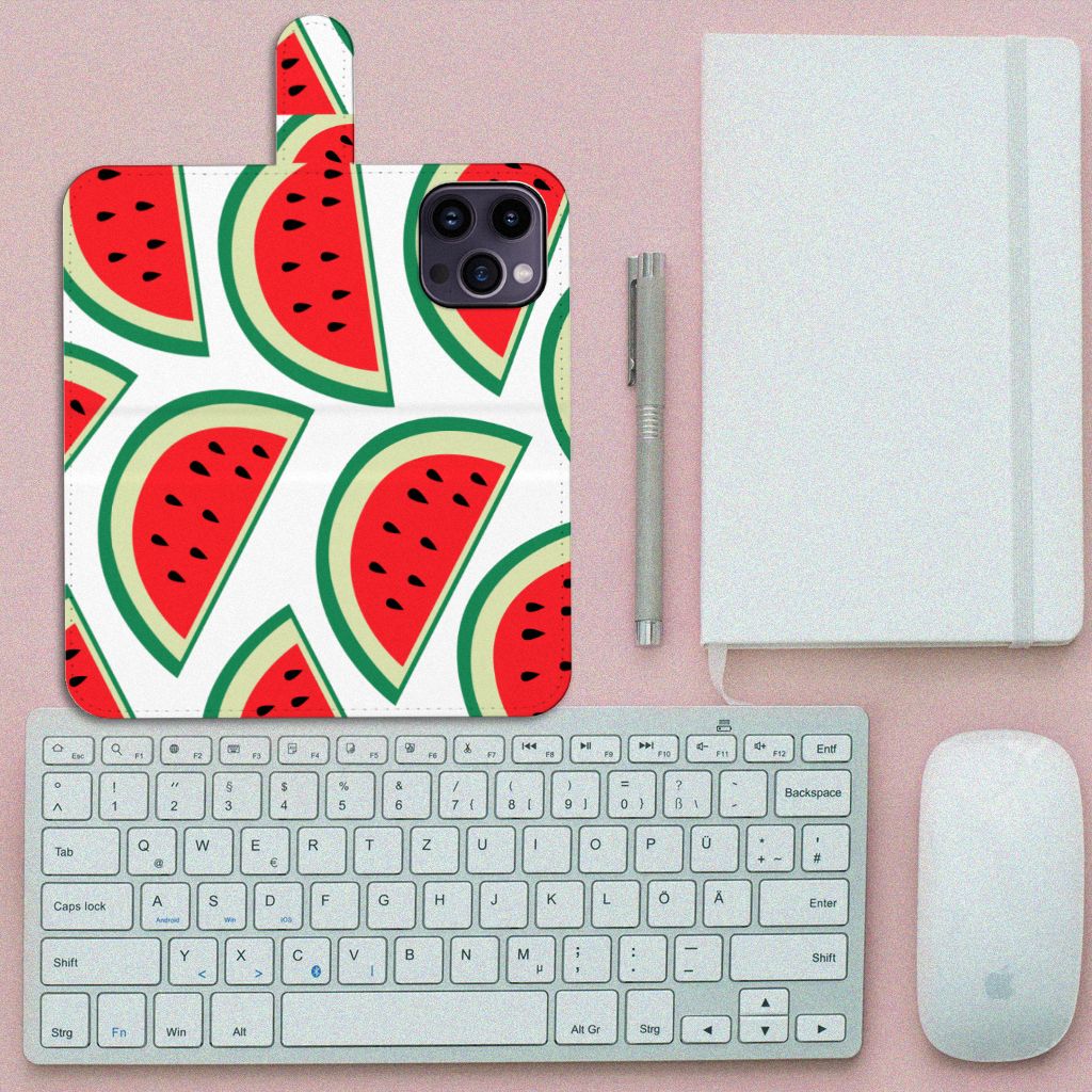 iPhone 15 Pro Max Book Cover Watermelons met vrolijke watermeloenen print en elegante details đ