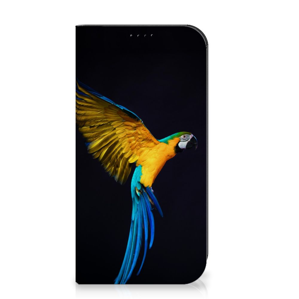 iPhone 15 Pro Max Hoesje maken Papegaai met kleurrijke papegaai op zwarte achtergrond đĻ